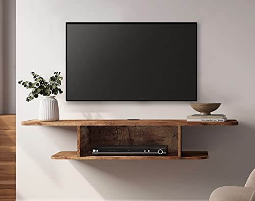 FITUEYES 2-Tier Floating TV Shelf Wall Mounted, Modern Floating Entertainment Center Media Console Under TV for Living Room, Rustic Brown - WoodArtSupply