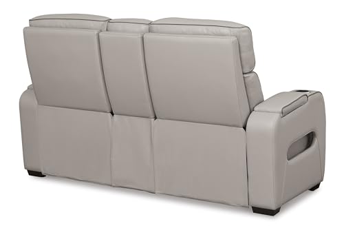 Signature Design by Ashley Boyington Contemporary Leather Match Power Reclining Loveseat with Console and USB Charging Ports, LED Lights and Adjustable Headrest, Light Gray Signature Design by Ashley