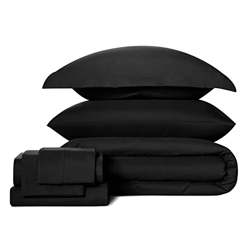 CozyLux Twin Comforter Set with Sheets Black - 5 Pieces Bed in a Bag Twin, All Season Bed Set for Girls and Boys, Bedding Set with Down Alternative Comforter, Sheets, Pillowcase & Sham CozyLux