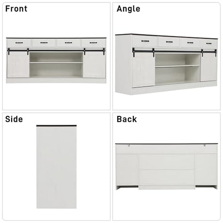 chartustriable 70” Large Long Buffet Sideboard Cabinet w/4 Drawer,Farmhouse Buffet Storage Cabinet,Sliding Door,Buffet, Credenza for Living Room,White chartustriable