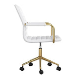 Martha Stewart Taytum Swivel Task Chair with Armrests for Home Office in White Faux Leather with Polished Brass Frame Martha Stewart