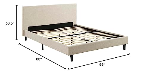 Modway Anya Upholstered Beige Platform Bed with Wood Slat Support in Queen - WoodArtSupply