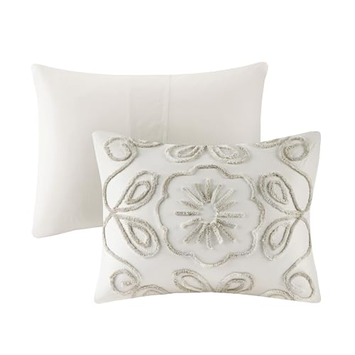 Madison Park Violette Chenille Cotton Tufted Comforter Large Medallion Design, All Season, Hypoallergenic, Soft Bedding Set, Matching Sham, Full/Queen, Ivory/Taupe 3 Piece Madison Park