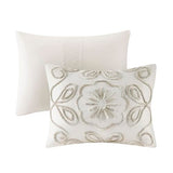 Madison Park Violette Chenille Cotton Tufted Comforter Large Medallion Design, All Season, Hypoallergenic, Soft Bedding Set, Matching Sham, Full/Queen, Ivory/Taupe 3 Piece Madison Park