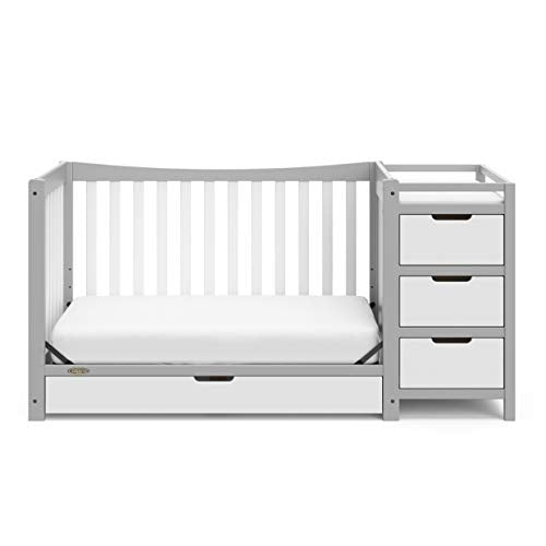 Graco Remi 4-In-1 Convertible Crib & Changer With Drawer (Pebble Gray & White) – GREENGUARD Gold Certified, Crib And Changing-Table Combo, Includes Changing Pad, Converts To Toddler Bed, Full-Size Bed Graco