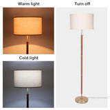 lianheng Mid Century Modern Floor Lamp,Floor Lamp Wood for Living Room,Stand Lamp with Beige Fabric Lampshade for Bedroom, Study Room and Office lianheng