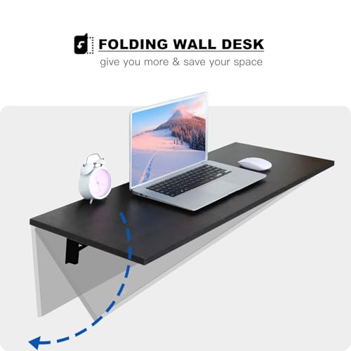 Zytty Wall Mounted Folding Table, Wood Computer Home Office Suitable for Balcony, Bedroom, Bathroom, and Kitchen, Floating Desk for Small Space, Medium, Black - WoodArtSupply