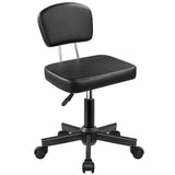 WKWKER Rolling Stool Chair with Backrest Height Adjustable 360° Swivel Stool with Wheels Square Seat PU Leather Rolling Stool for Bedroom Counter Shop Salon Massage Home Office Drafting Work (Black) WKWKER