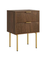 Masupu Night Stand,Mid-Century Modern Bedside Table with 2 Storage Drawer,Small Gold Frame Side End Table for Bedroom,Living Room, Walnut Masupu