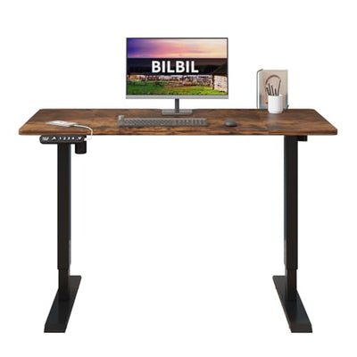 bilbil Height Adjustable Electric Standing Desk, 48 x 24 Inches Sit Stand up for Work Office Home, Ergonomic Rising Computer Table with Memory Preset with Splice Desktop (Rustic Brown)