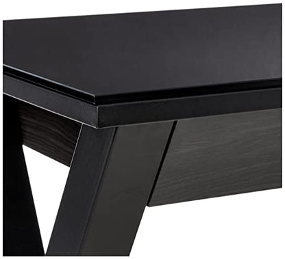 Walker Edison Lawrence Urban Industrial X Leg Glass Top Computer Desk, 48 Inch, Black - WoodArtSupply