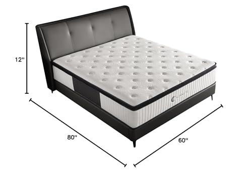 KOANTTI Queen Mattress,12 Inch Queen Size Mattresses Memory Foam Hybrid White Mattress in a Box,with Provide Support and Improve Sleep Mattresses,Medium Firm,CertiPUR-US.