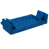 71" Modern Velvet Sofa Bed Futon, Convertible Sleeper Couch with Adjustable Backrest, Tufted Recliner Loveseat with Golden Chrome Legs & 2 Pillows for Small Spaces, Living Room, Apartment (Blue) Generic