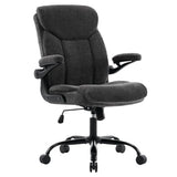 Executive Office Chair, Comfy Fabric Cloth Computer Chair Ergonomic Desk Chairs with Flip-up Armrests, Lumbar Support, 360° Swivel and Rocking Function for Home Office Chairs, Grey JOYNET