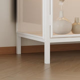 FUNISIR Buffet Cabinet with Storage & LED Light, 55.1" Large Kitchen Sideboard with 4 Glass Doors, Modern Coffee Bar with Metal Frame, Console Table for Living Room, Dining Room, White FUNISIR
