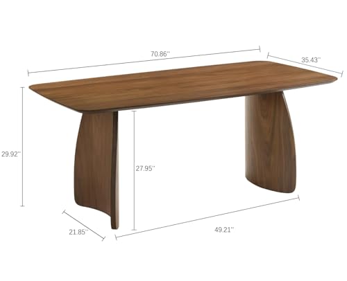 ROCITY 70 Inch Large Dining Table for 6-8 People, Solid Wood Kitchen Table with Curved Wooden Legs, Mid Century Modern Rectangular Long Dinner Table for Dining Room, Walnut ROCITY