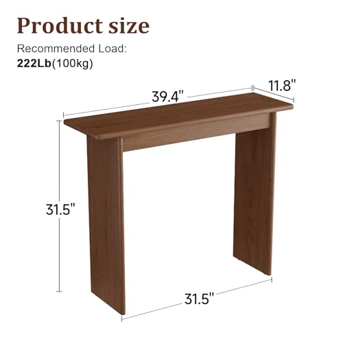 AQIMUELE Walnut Console Table Thin Rubberwood Minimalist Mid-Century Style | Stable and Sturdy 39.4" W x 11.8" D x 31.5" H for Entryway/Sofa Back AQIMUELE