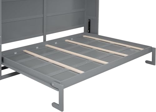 Virubi Queen Horizontal Murphy Bed Cabinet with Storage Cabinet,Wood Folding Murphy Wall Bed for Adult (Grey) Virubi