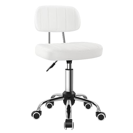 BFTOU White Square Swivel Stool with Wheel for Work SPA Shop Massage Height-Adjustable and Cost-Effective Rolling Stool Chair with Back BFTOU