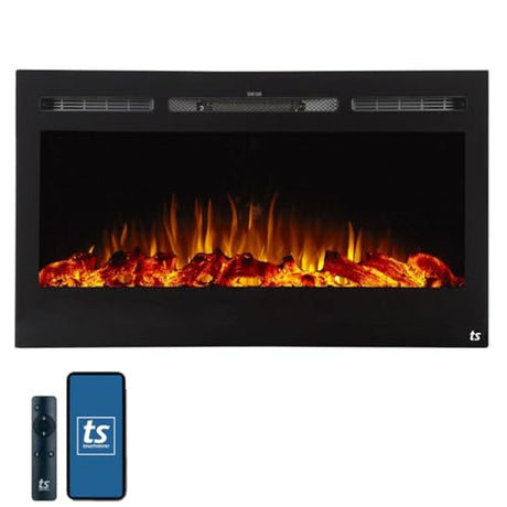 Touchstone Smart Electric Fireplace-The Sideline 36" Wide-in Wall Recessed - 30 Realistic Ember Color/Flame Options - 1,500W Heater w/Thermostat - Log & Crystal Hearth Options - Alexa/WiFi Enabled Touchstone