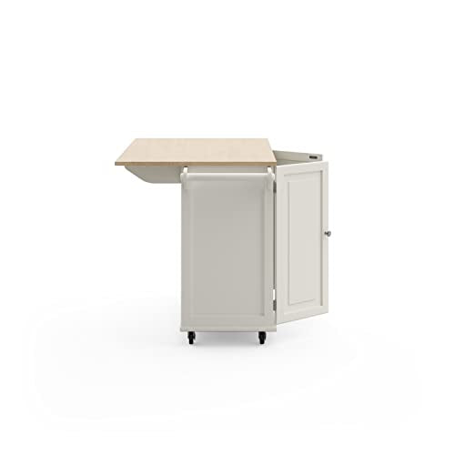 Homestyles Mobile Kitchen Island Cart with Wood Drop Leaf Breakfast Bar, Off White,Soft White, 54 Inch Width