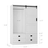 EMKK Tall Armoire Wardrobe Closet Clothing Cabinet with Hanging Rod Barn Door Drawers Open Shelves for Bedroom Freestanding Ar moires Storage OrganizerCabinet, 70.86" H, White EMKK