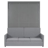 P PURLOVE Queen Wood Murphy Bed with Sofa, Wall Bed Without Slats, No Box Spring Needed (Gray) P PURLOVE
