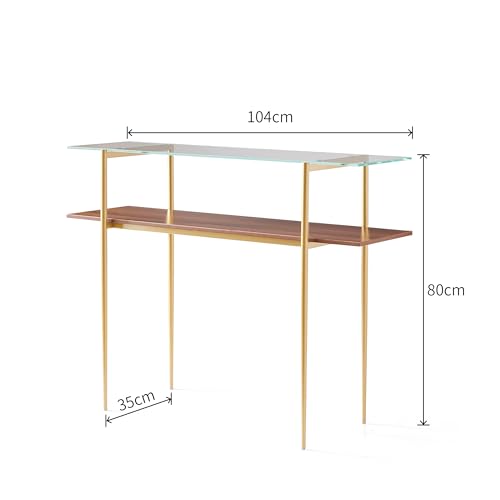 Saint Mossi 2-Tier Console Table for Living Room, Modern Narrow Entryway Table for Hallway, Foyer, Corridor, Office, Clear Glass Top & Gold Frame, D41×H31 SM Saint Mossi