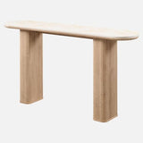 OKD 63 Inch Modern Console Table with Arc Faux Marble Texture Top, Fluted Wood Base, Contemporary Entryway Sofa Table for Living Room, Hallway, Foyer, Natural Oak OKD