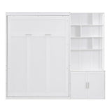 MERITLINE Full Murphy Bed with Cabinet and Storage Shelves, Wood Hideaway Murphy Wall Bed with Storage Bookcase for Adults (White,Full) MERITLINE