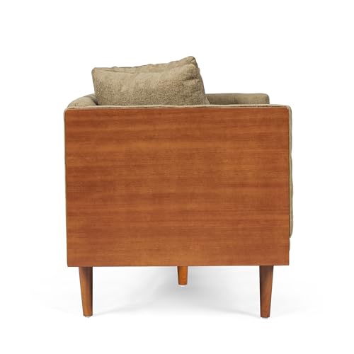 Christopher Knight Home Mid Century Modern Fabric Tufted Loveseat with Accent Pillows, 2-Seater Sofa with Removable Cushions, Comfy Sofa for Reading Book, Rubberwood Leg, Dark Beige and Dark Walnut Christopher Knight Home