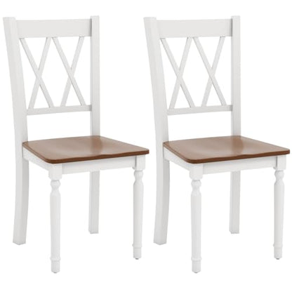 Giantex Dining Room Chairs Set of 2 White, Wooden Farmhouse Kitchen Chairs with Rubber Wood Seat, Acacia Wood Legs, Max Load 360 Lbs, Heavy Duty Wood Armless Dining Chairs with High Back - WoodArtSupply