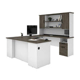Bestar Norma 71W U or L-Shaped Executive Desk with Hutch in Walnut Grey & White Bestar