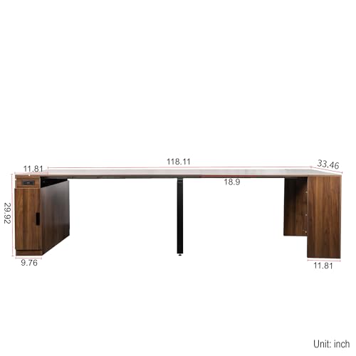 Varelynn Extendable Dining Table with Built-in Power Outlet, 118” Expandable Dining Table for 11, Expandable Console Table with Storage Cabinet, Modern Transformer Table Walnut Varelynn