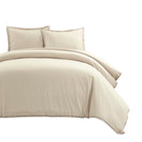 Lush Decor Hampton Double Flange Embroidered Contrast Edge Cotton Duvet Cover Set, 3 Piece Set, Full/Queen, Neutral & Copper - Luxury Hotel Bedding Set - Beige Duvet Cover - Minimalist Decor Lush Decor