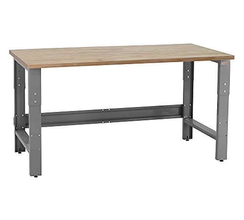 Table & Workbench: 1" Thick Solid Wood Oiled Butcher Block Top, Height Adjustable 30" D x 48" L x 30" - 36" H - by BenchPro - WoodArtSupply