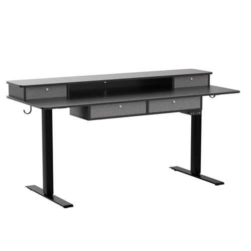 FEZIBO 63" Height Adjustable Electric Standing Desk with 4 Drawers, 63 x 24 Inch Table with Storage Shelf, Sit Stand Desk with Splice Board, Black Frame/Rustic Brown Top, 63 inch - WoodArtSupply