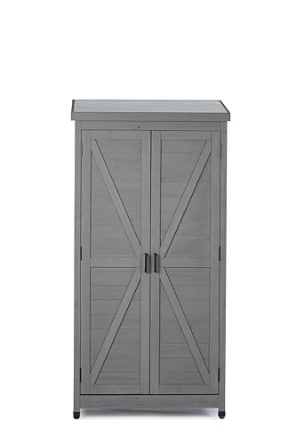 KEIKI 68'' Outdoor Wooden Storage Shed with Waterproof Roof, Removable Shelves, Outside Tool Cabinet for Patio, Garden, Backyard, Lawn, Gray KEIKI