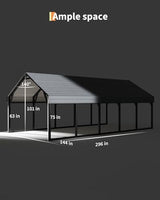 GarveeLife Oversized Metal Carport 12x25 ft, Reinforced Frame and Steel Roof for All-Weather Use, Permanent Shelter for Bass Boats, Full-Sized Pickup Trucks, and Tractors GarveeLife