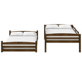 DHP Phoenix Convertible Low Wood Floor Bunk Bed, Stackable and Detachable Bed Frames for Kids, Solid Wood, with Ladder, High Guardrail, Wood Slats, No Boxspring Required, Full-Over-Full, Mocha DHP