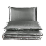 Holawakaka Luxurious Solid Satin Silk Like Comforter Set Ultra Soft Silky Quilt Breathable Bedding Bed-in-A-Bag King Size (Grey) Holawakaka