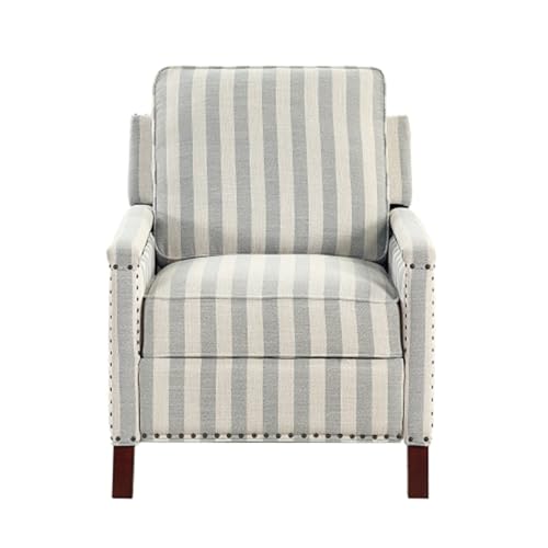 Push Back Recliner Chair Stripe Pattern Fabric Upholstery Nailhead Trim Solid Wood Classic Traditional Living Room Furniture 1pc WoodArtSupply