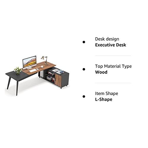 Tribesigns L-Shaped Computer Desk with File Cabinet, 78.74 Inch Large Executive Office Desk with Shelves, Industrial Business Furniture Desk Workstation for Home Office (Rustic Brown) - WoodArtSupply