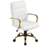 Yaheetech Mid-Back Office Chair PU Leather Desk Chair Adjustable Executive Task Chair w/Lumber Support Gold Leg White Seat Yaheetech