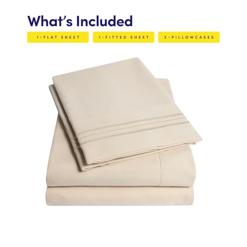 1500 Supreme Collection Queen Sheet Sets Beige Cream - Luxury Hotel Bed Sheets and Pillowcase Set for Queen Mattress - Extra Soft, Elastic Corner Straps, Deep Pocket Sheets, Queen Beige Cream Sweet Home Collection