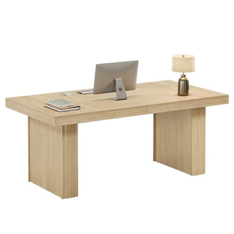 Tribesigns 63" Executive Desk, Modern Executive Office Desk with Thickened Desktop and Heavy-Duty Legs, Wood Writing Workstation Study Table Conference Table for Office, Natural Tribesigns