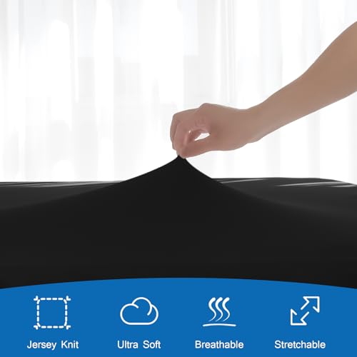 Twin Fitted Sheet Only, Twin Size Sheets for Kids Up to 14 Inches Deep Procket, Single Bed Mattress Sheets Stretchable Breathable Cover, Black Coldwind