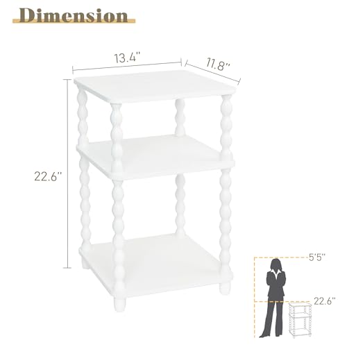 Fultyle End Table, Small Side Table with 3 Tier Open Shelf, Modern NightStand Bedside Table for Living Room, Bedroom, Office and Small Spaces (White) Fultyle