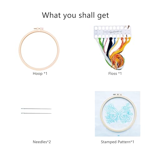 Yutaohui Butterfly Embroidery Kit for Beginners & Adults – Complete Starter Kit with Hoop, Thread, Needles, and Pattern – Easy DIY Embroidery Craft for Relaxation & Gifts