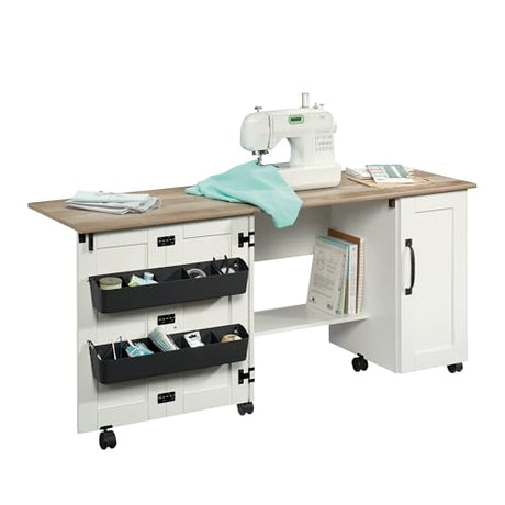 Sauder Miscellaneous Sewing/Craft Cart, L: 39.29" x W: 19.49" x H: 28.54", Soft White finish Sauder